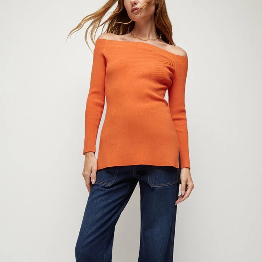 VERONICA BEARD Derick Off-the-shoulder Ribbed-knit Top